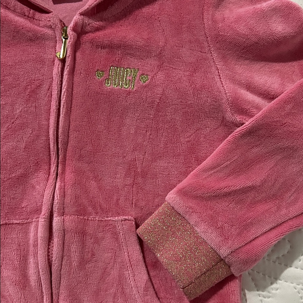 Juicy Couture Girls' Rose Pink Velour Zip Hoodie with Sparkle Trim - Picture 2 of 6